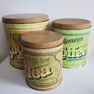 Vintage Ballonoff nesting Tin Canisters Sugar Coffee Tea set of 3, USA made